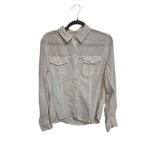 Banana Republic‎ Petite L 100% Silk Button Down Shirt Long Sleeve Utility Blouse